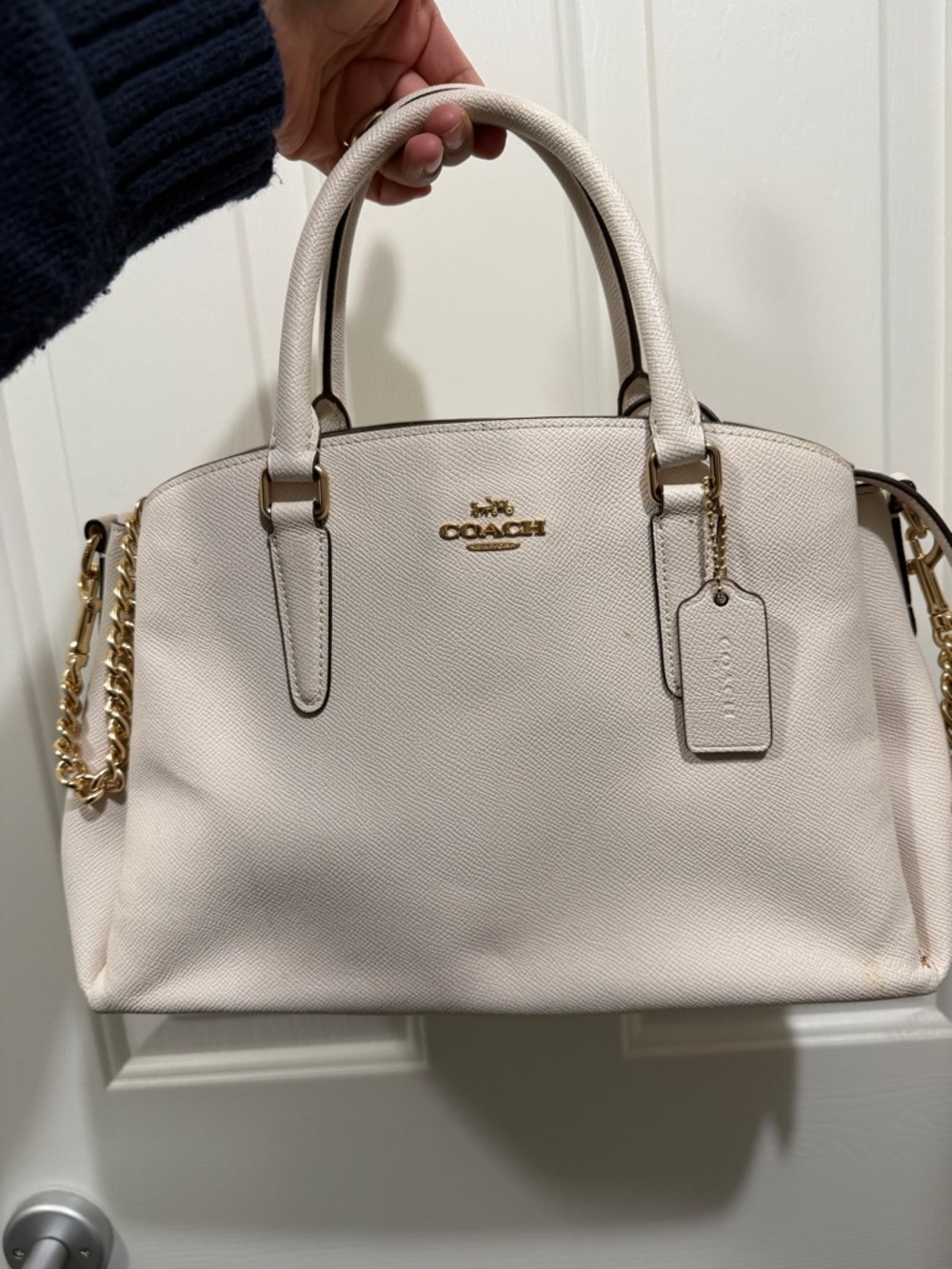 Coach Pebbled Leather Satchel in Light Cream with Gold Hardware